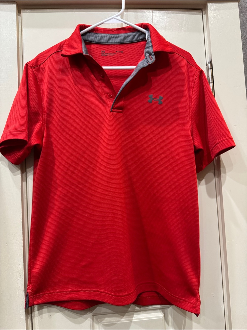 Under Armour Men’s Red Polo with Gray Logo Trim
